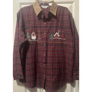 Victoria Jones Women's 1X Denim Chore Shirt Lightweight VTG 90s Christmas LS